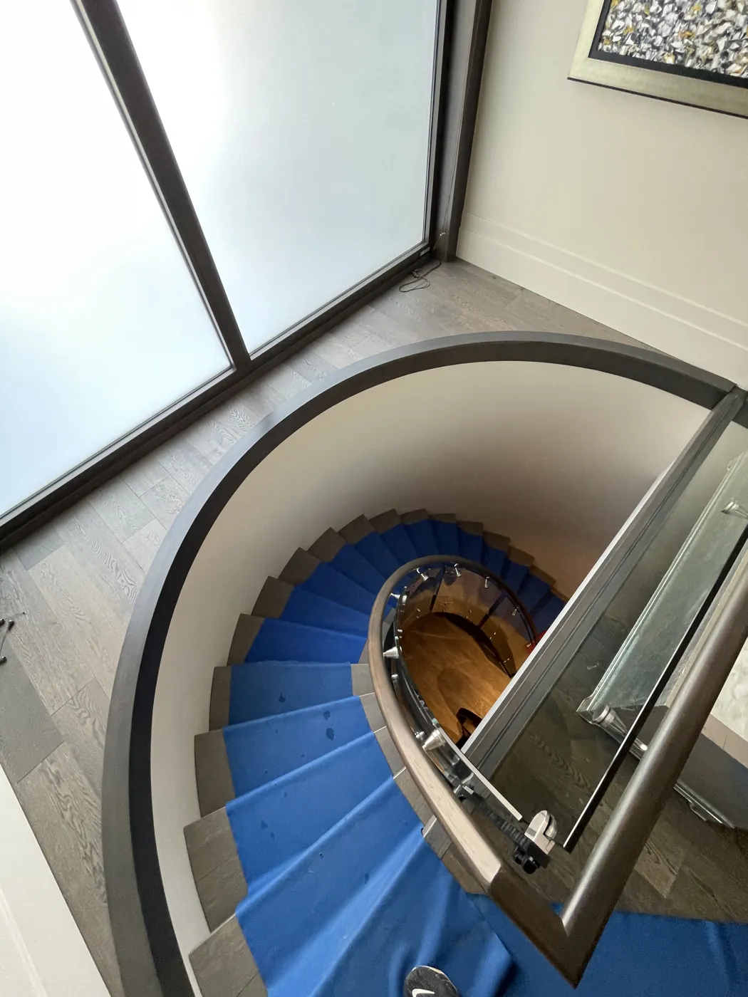 Protective floor runners along hallways and stairs