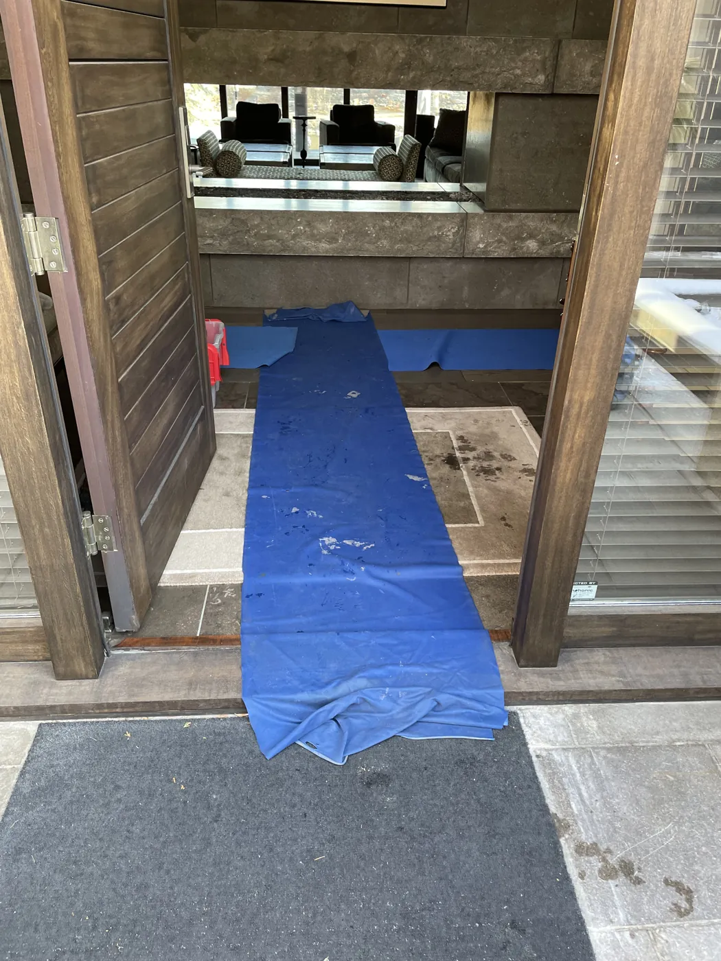 Protective floor runners along hallways and stairs