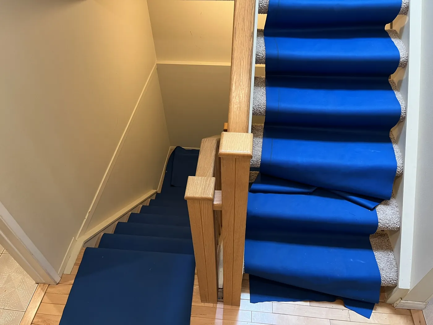 Protective floor runners along hallways and stairs