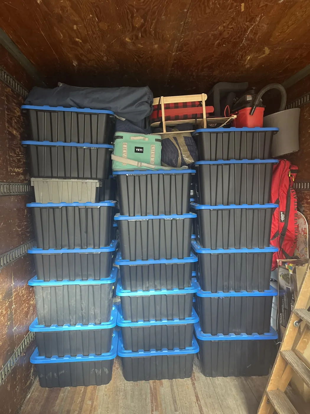 Protected belongings arranged inside a moving truck